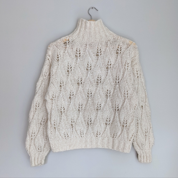 Handknit Pointelle Mockneck Sweater - Picture 3 of 6